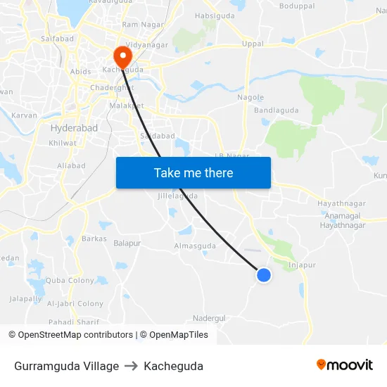Gurramguda Village to Kacheguda map