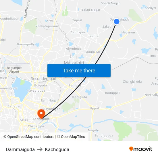 Dammaiguda to Kacheguda map
