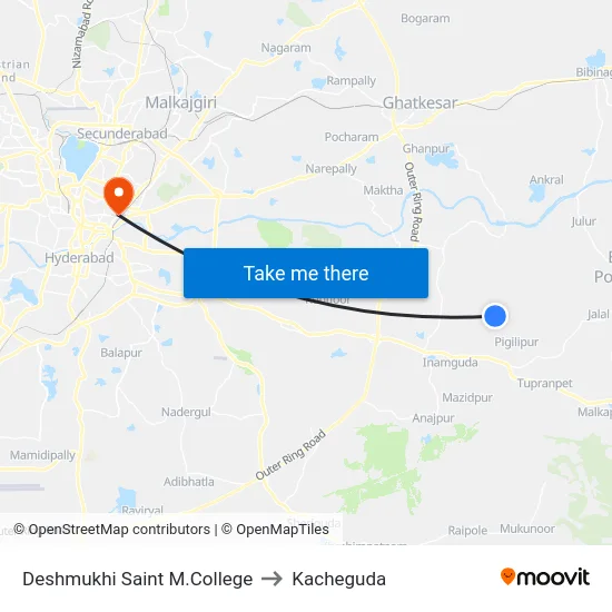 Deshmukhi Saint M.College to Kacheguda map
