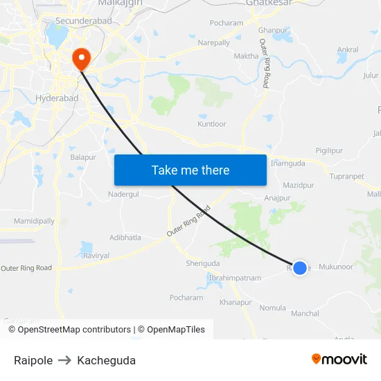 Raipole to Kacheguda map