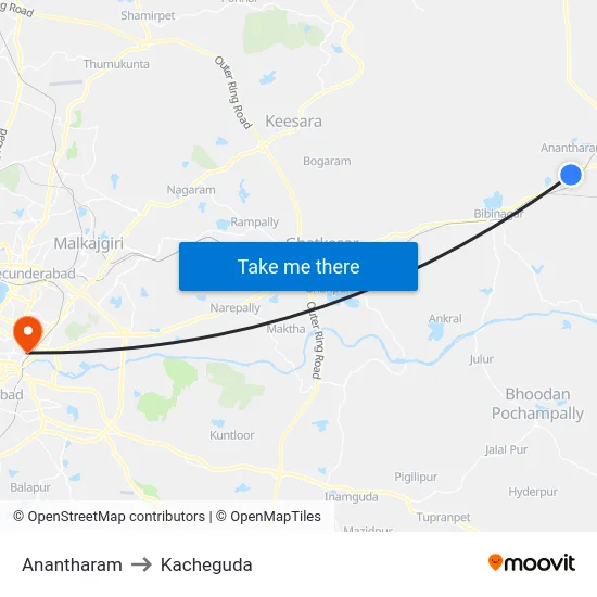 Anantharam to Kacheguda map
