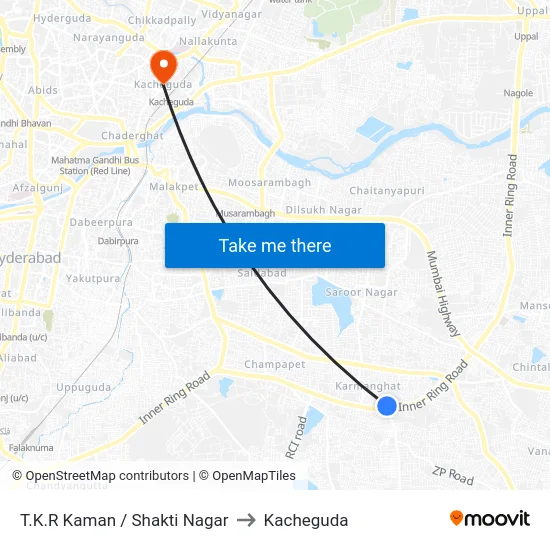T.K.R Kaman / Shakti Nagar to Kacheguda map