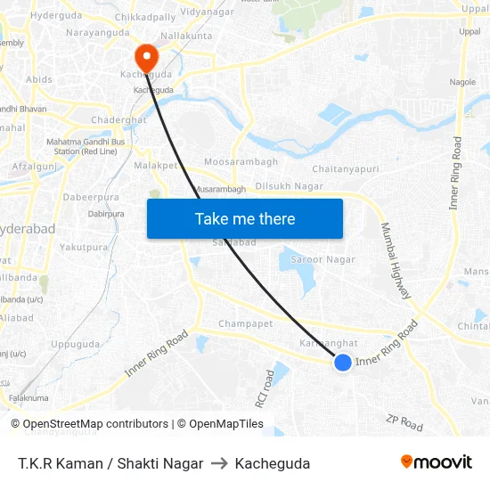 T.K.R Kaman / Shakti Nagar to Kacheguda map