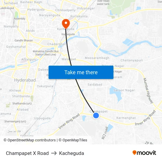 Champapet X Road to Kacheguda map
