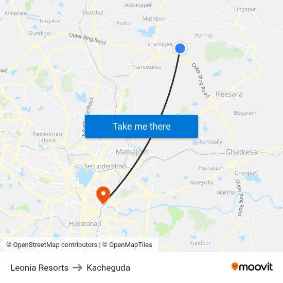 Leonia Resorts to Kacheguda map