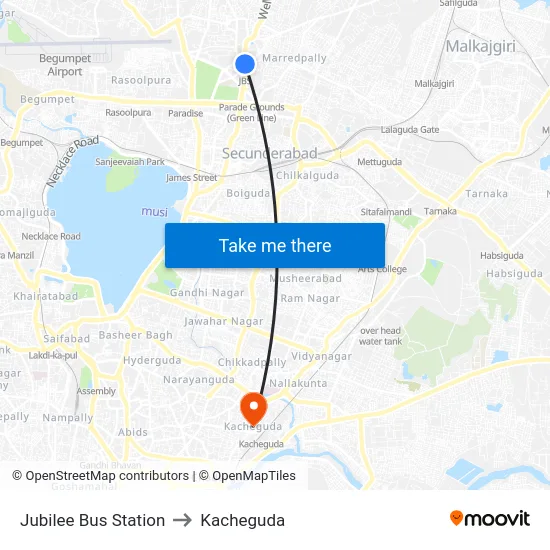 Jubilee Bus Station to Kacheguda map