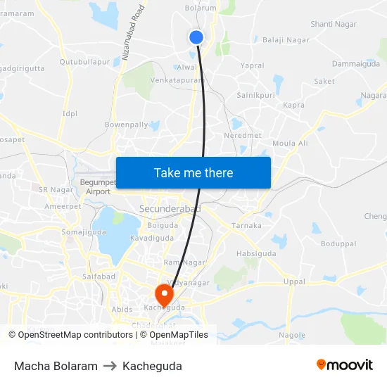 Macha Bolaram to Kacheguda map