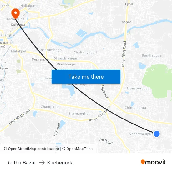 Raithu Bazar to Kacheguda map