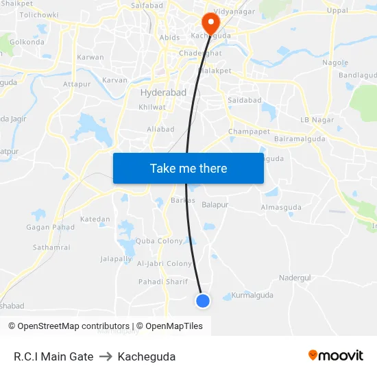 R.C.I Main Gate to Kacheguda map