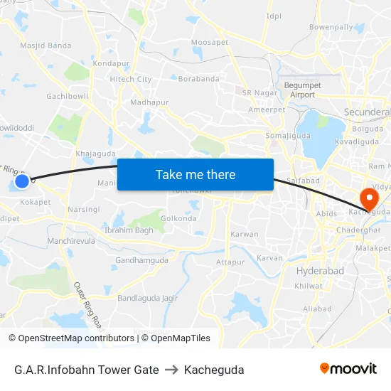 G.A.R.Infobahn Tower Gate to Kacheguda map