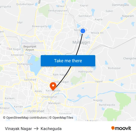 Vinayak Nagar to Kacheguda map