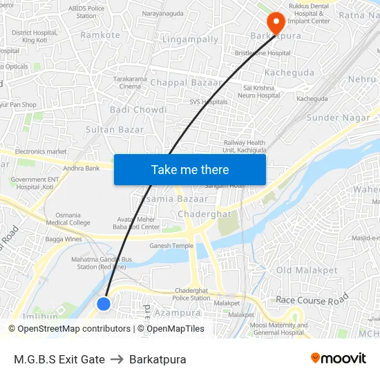 M.G.B.S Exit Gate to Barkatpura map