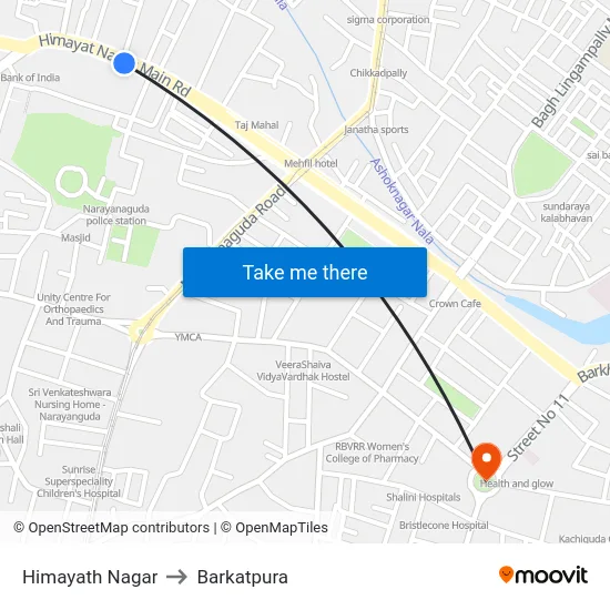 Himayath Nagar to Barkatpura map