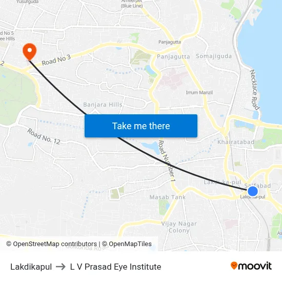 Lakdikapul to L V Prasad Eye Institute map
