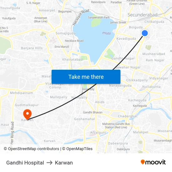 Gandhi Hospital to Karwan map