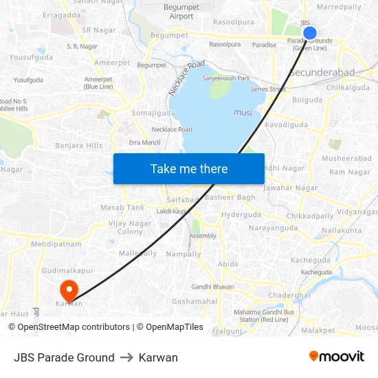 JBS Parade Ground to Karwan map