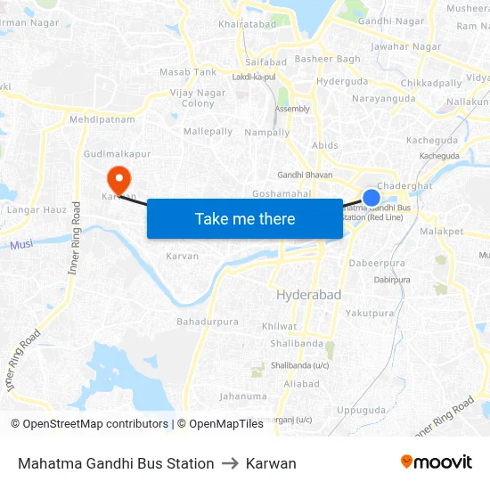 Mahatma Gandhi Bus Station to Karwan map