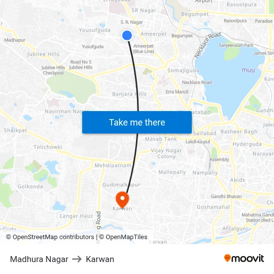 Madhura Nagar to Karwan map
