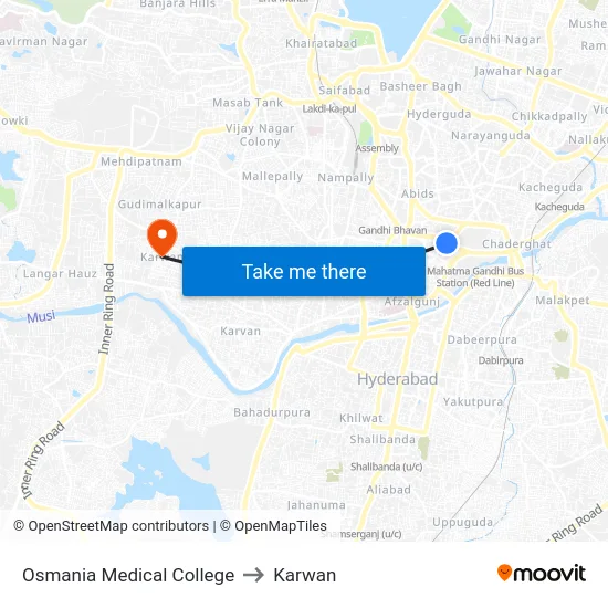 Osmania Medical College to Karwan map