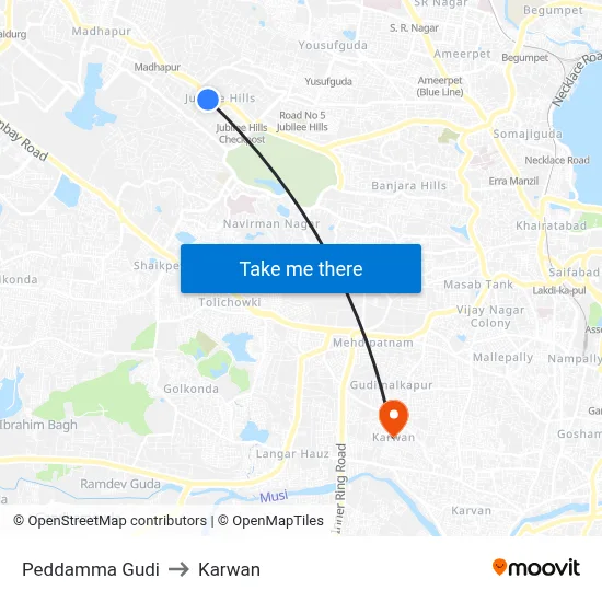 Peddamma Gudi to Karwan map