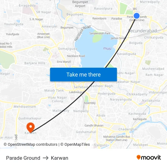 Parade Ground to Karwan map