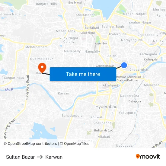 Sultan Bazar to Karwan map