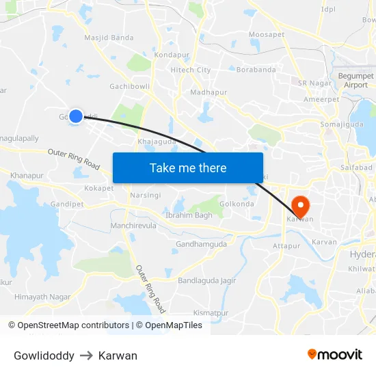 Gowlidoddy to Karwan map