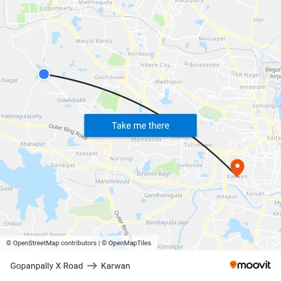 Gopanpally X Road to Karwan map