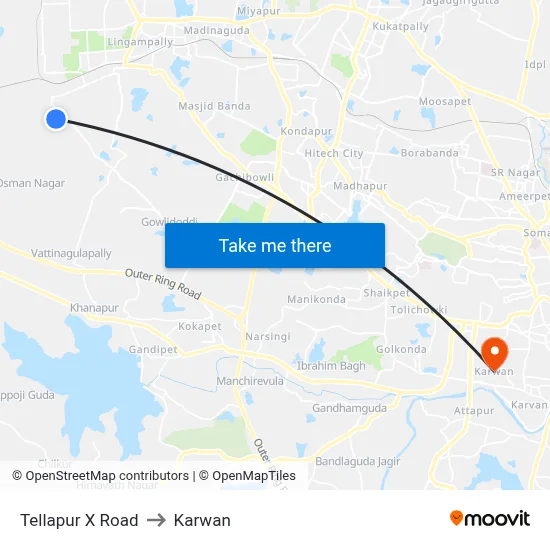 Tellapur X Road to Karwan map