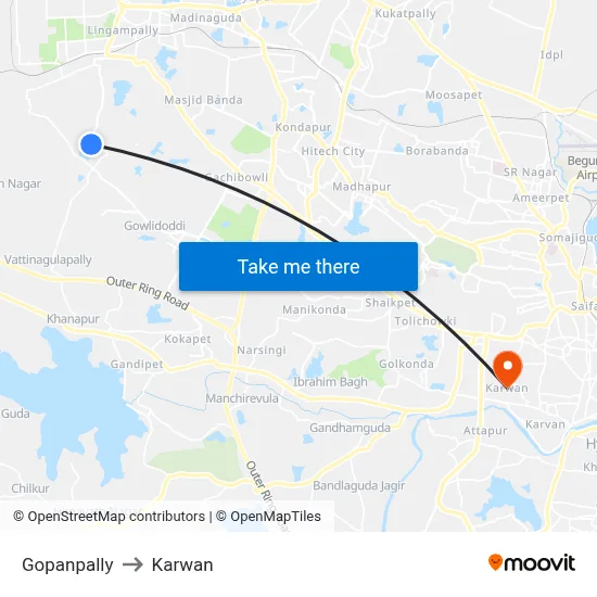 Gopanpally to Karwan map