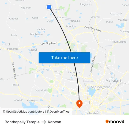 Bonthapally Temple to Karwan map