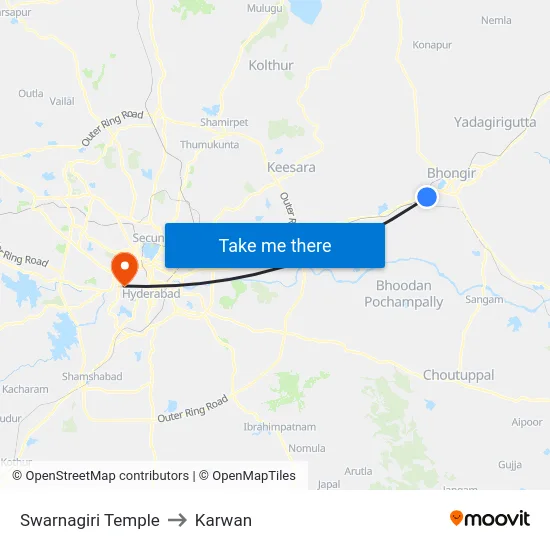 Swarnagiri Temple to Karwan map