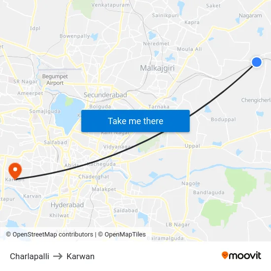 Charlapalli to Karwan map