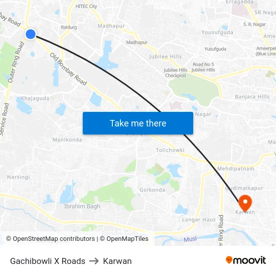Gachibowli X Roads to Karwan map