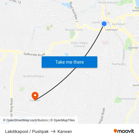 Lakdikapool / Pushpak to Karwan map