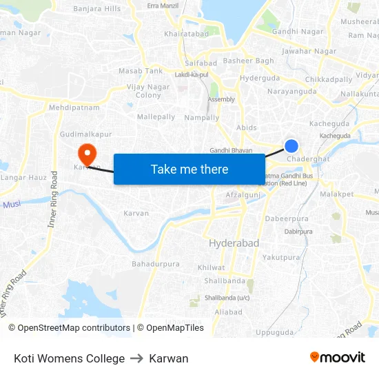 Koti Womens College to Karwan map
