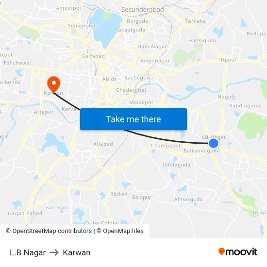 L.B Nagar to Karwan map