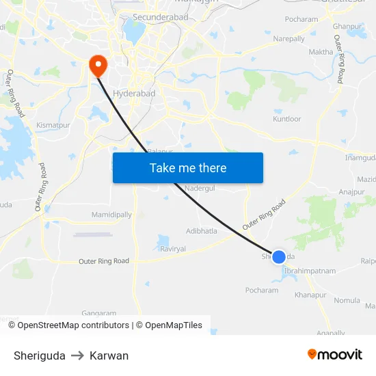Sheriguda to Karwan map