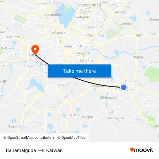 Bairamalguda to Karwan map