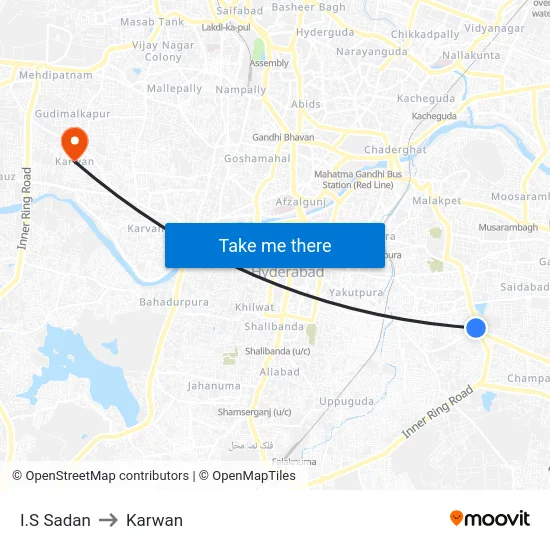 I.S Sadan to Karwan map