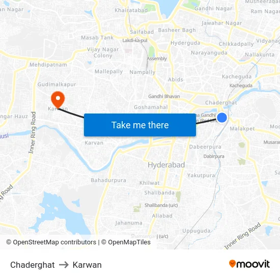 Chaderghat to Karwan map