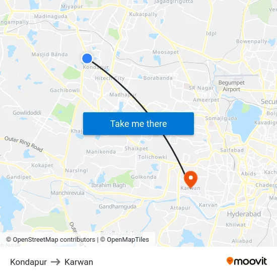 Kondapur to Karwan map