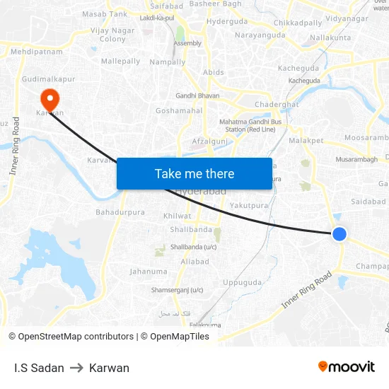 I.S Sadan to Karwan map