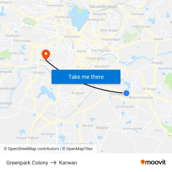 Greenpark Colony to Karwan map