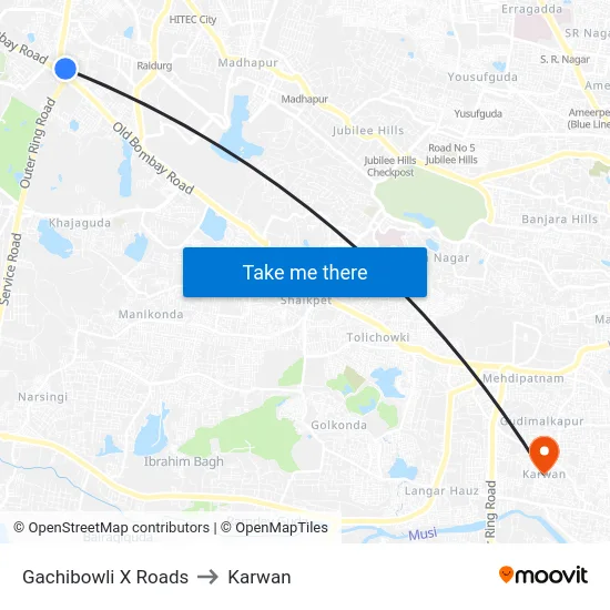 Gachibowli X Roads to Karwan map