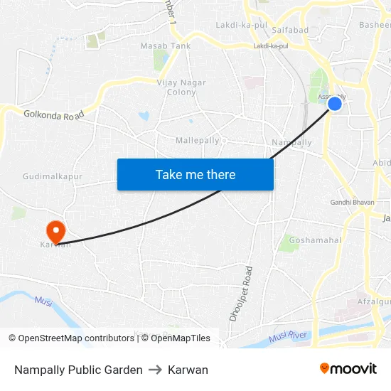 Nampally Public Garden to Karwan map