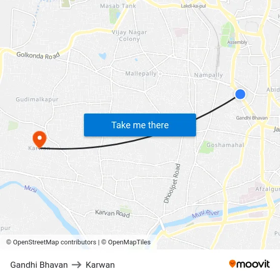 Gandhi Bhavan to Karwan map