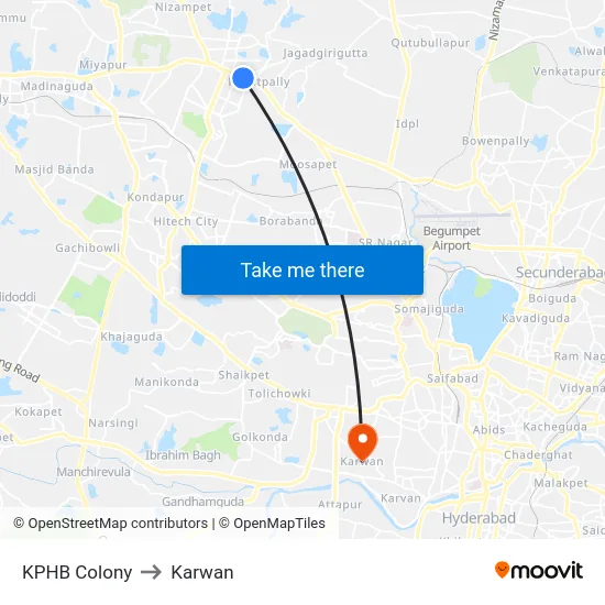 KPHB Colony to Karwan map