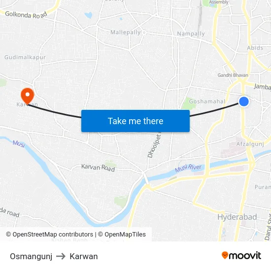 Osmangunj to Karwan map