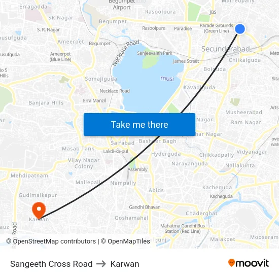 Sangeeth Cross Road to Karwan map
